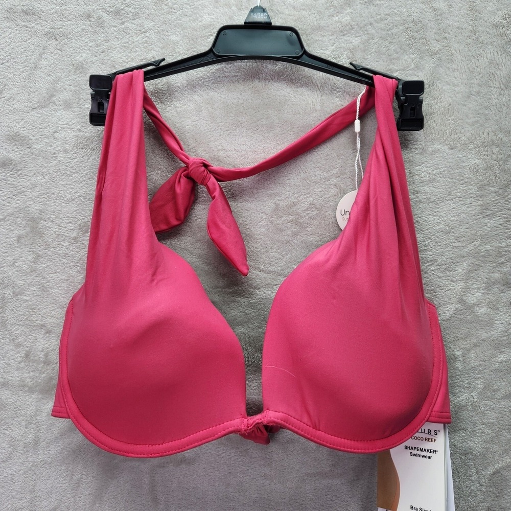 Coco Reef Bikini Swim Top 12/36C Underwire ShapeMaker Bra Sized Halter Neck Pink